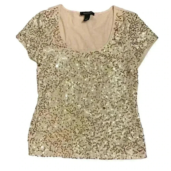 White House Black Market Tops - White House Black Market WHBM Beige Gold Sequin Shirt. Size S